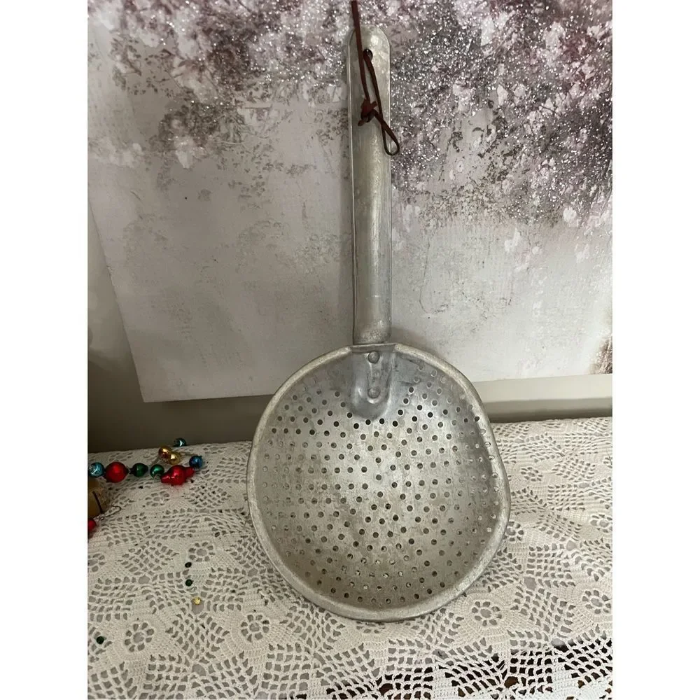Vintage Primitive Aluminum Kitchen hand Strainer Cottage core rusty crusty - Picture 1 of 2